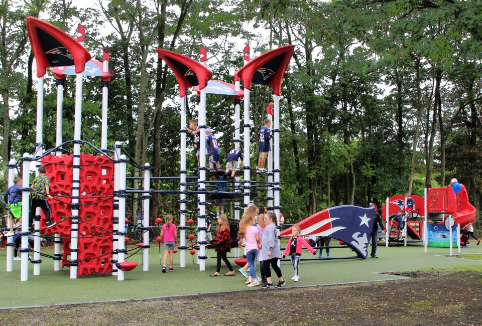 Little football fans get a kick out of playing at one of two Patriots-donated playgrounds south of the city. Photo courtesy of the New England Patriots