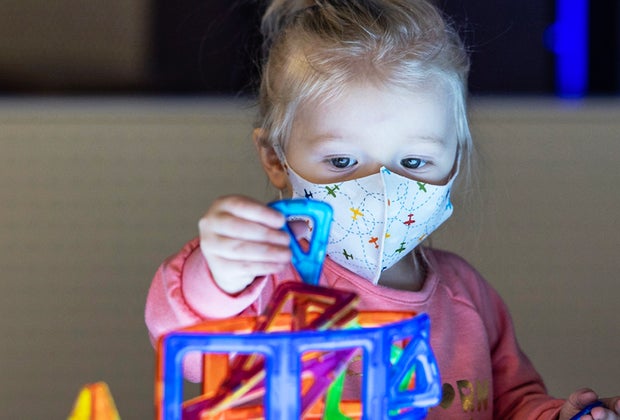 DuPage Children's Museum: child building with magnetic tiles
