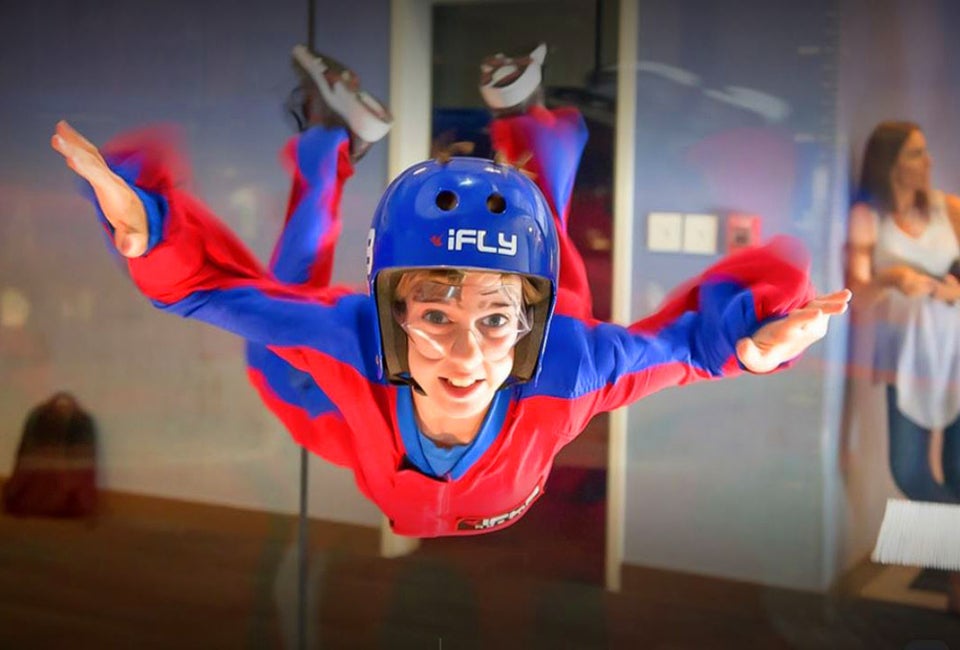 Birthday parties at these indoor skydiving venues include a flight class, two flights per guest, and party room time.  Photo courtesy of iFly