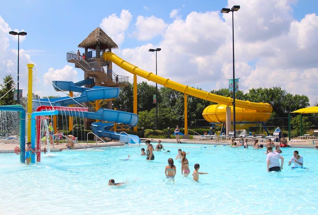 The slides are the main attraction at Atcher Island, a water park near Chicago.