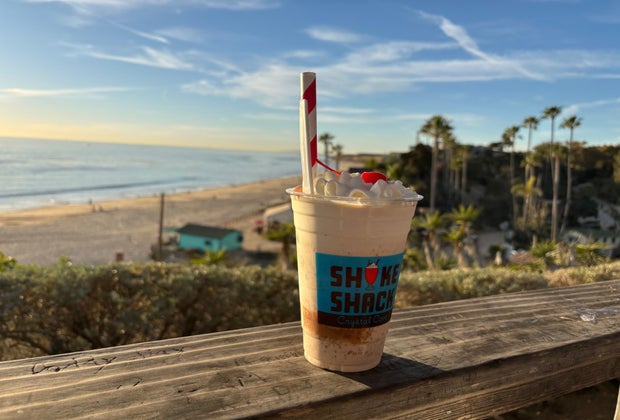 shake shack milkshake overlooking crystal cove beach