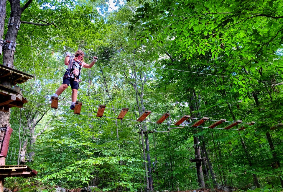 Let the kids test their bravery with an Adventure Park challenge on a CT day trip. Photo by Ally Noel