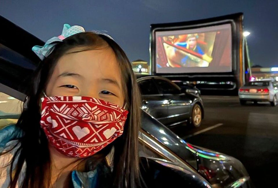 Head to a local drive-in movie theater for outdoor family movie night. Photo courtesy of  Anaheim Town Square