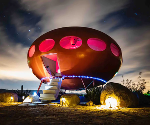 Sleep in a spaceship at the Area 55 Futuro House. Photo courtesy of Airbnb