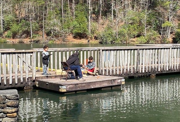 kids oan dock at Unicoi State Park. 