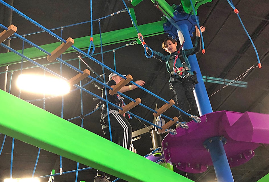 Attempt the aerial ropes course at Bounce! in Syosset. 
