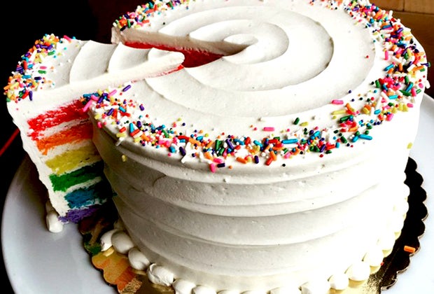 baked NYC rainbow birthday cake