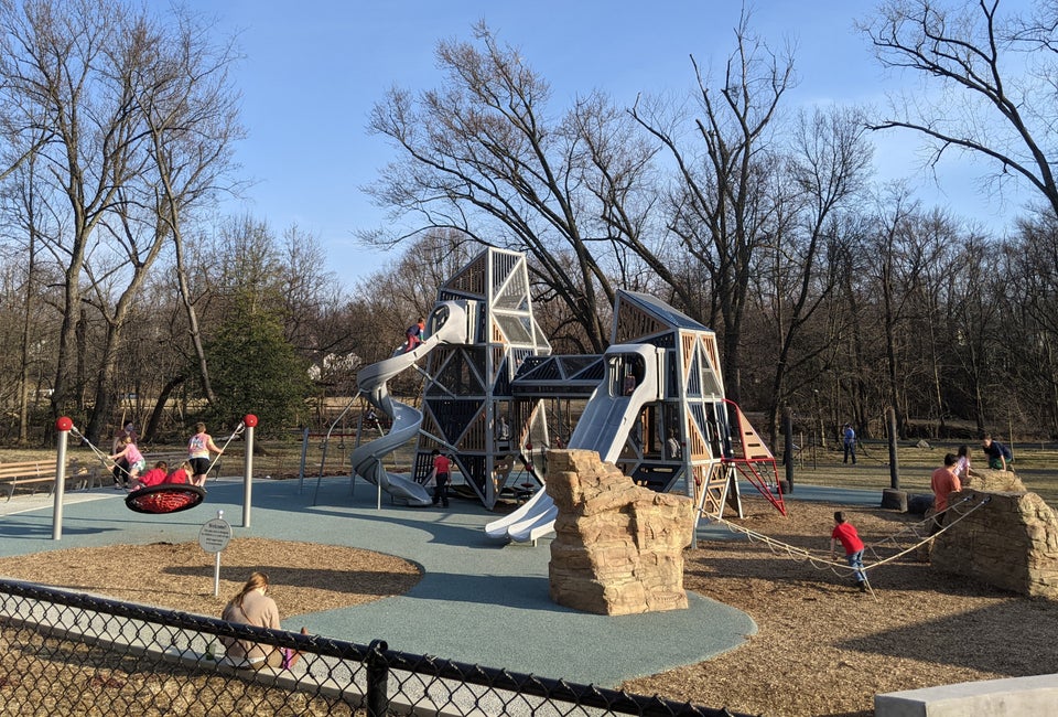 New playground equipment at Banneker Park in Arlington includes slides and a rock climbing obstacle course. Photo by the auth0r.