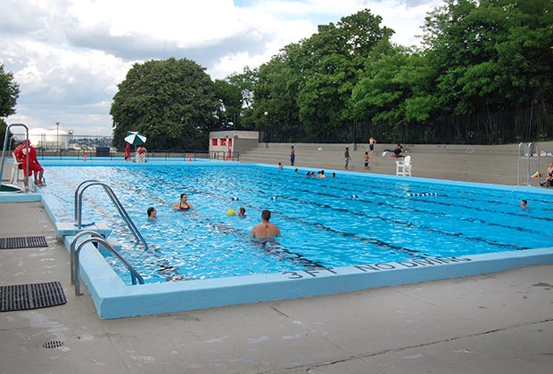 Image of people enjoying free Boston swimming pool.