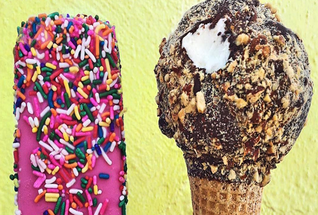 Ginger's Divine Ice Creams storefront near the Beverly Center: Ice pops and drumsticks