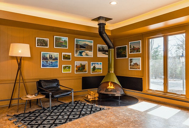 Hotel Darby's cozy fireplace nestled in the Catskills