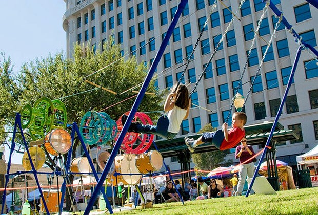 The Swingset Drumkit will be at Lincoln Center's Big Umbrella Outdoors Fest