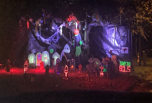 Image of Connecticut neighborhood Halloween decorations