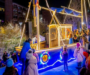 Holiday lights are shining in Boston this Thanksgiving Weekend. Lighting of the Ship in Martin’s Park. Photo courtesy of the event.