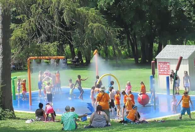 The colorful Bowdoin Park splash pad