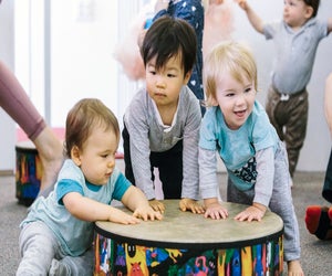 Little music makers learn and play together and with their grown-ups. Photo courtesy of Ladybug Music