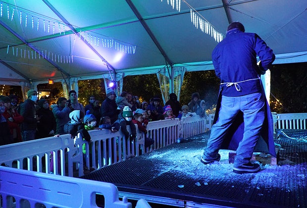 Ice sculpture demonstration at the Bronx Zoo Holiday Lights