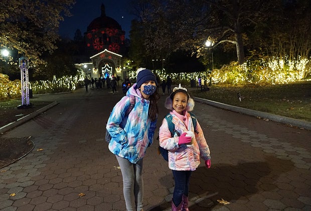 The Zoo Center is lit up during hte Bronx Zoo Holiday Lights