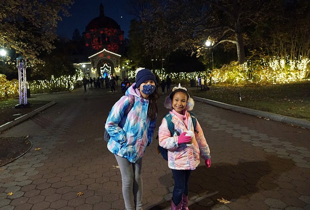 The Zoo Center is lit up during hte Bronx Zoo Holiday Lights