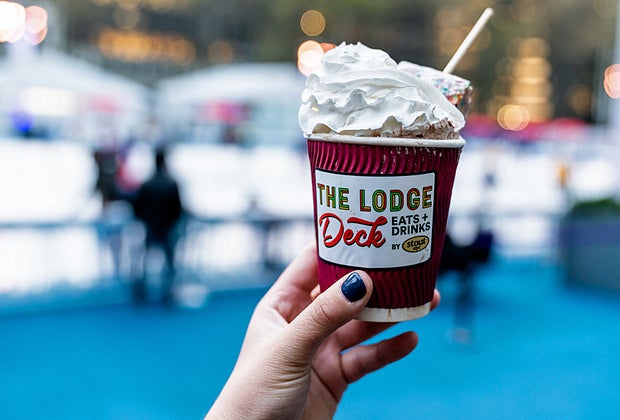 Hot cocoa at The Lodge Deck at Bank of America Winter Village at Bryant Park