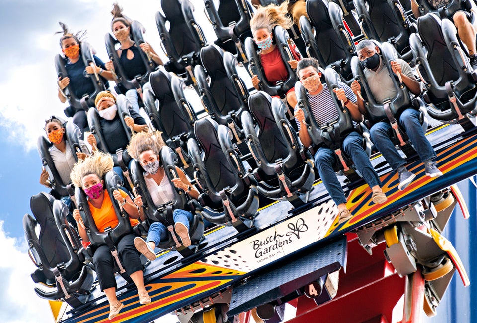 Busch Gardens Florida visitors must wear masks, even on the park's thrilling rollercoasters. Photo courtesy of Busch Gardens 
