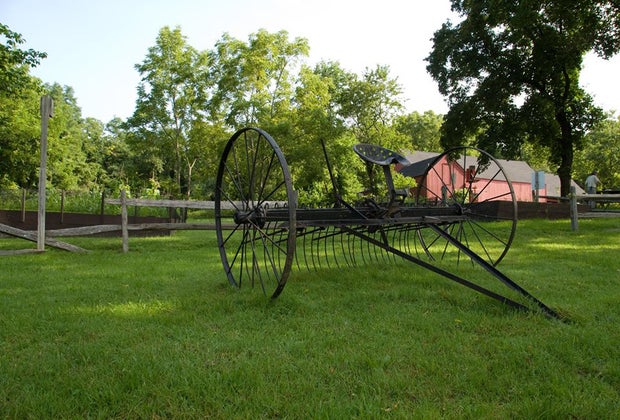 Old farm equipment at Caleb Smith State Park Preserve