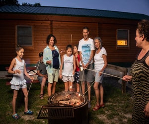 Enjoy a family fire at the Cherry Hill Park campground. Photo courtesy of Cherry Hill Park.