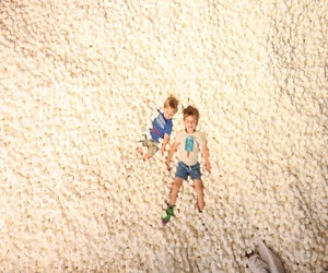 Diving into a pit of marshmallows at Candytopia. Photo by Carrie Taylor/Mommy Poppins