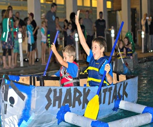 Creativity and team pride  are both fierce at the cardboard yacht regatta. Photo by Jason Abraham courtesy of Annenberg Beach House