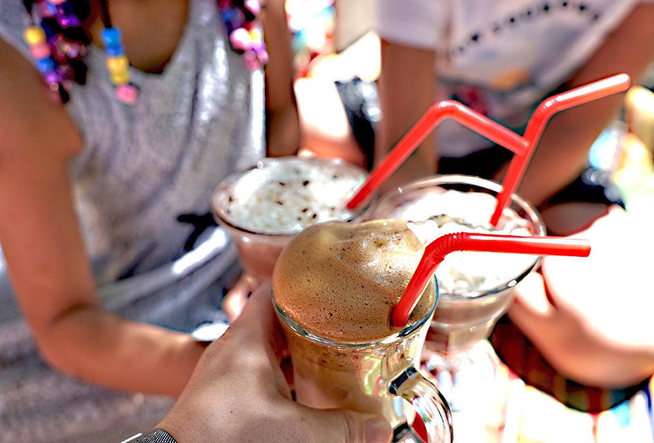 Three cheers for boozy whipped coffee (and frozen hot chocolate for them).