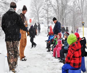 Try ice fishing, geocaching, or snowshoeing before warming up inside Mayslake Hall. Photo courtesy of  Forest Preserve District of DuPage County