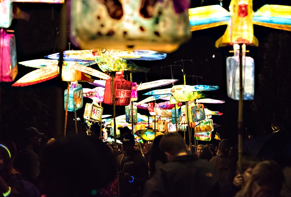 The gorgeous communal evening parade Morningside Lights kicks off at 8pm and is worth keeping the kids up past their bedtime.  Photo courtesy of the event