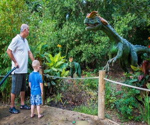Families can get up close and personal with animatronic dinosaurs at The Houston Zoo. Photo courtesy of Stephanie Adams. 