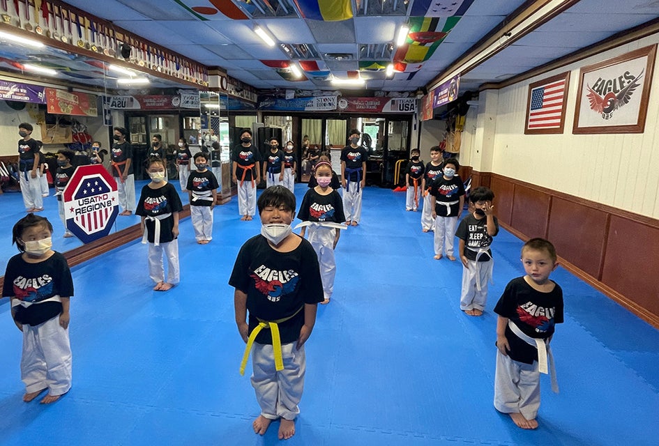 Kids as young as age 3 are welcomed to martial arts classes at Eagles Taekwondo in Flushing. 