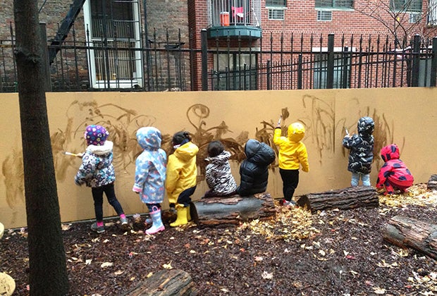 Elements Preschool has a beautiful backyard for its nature preschool