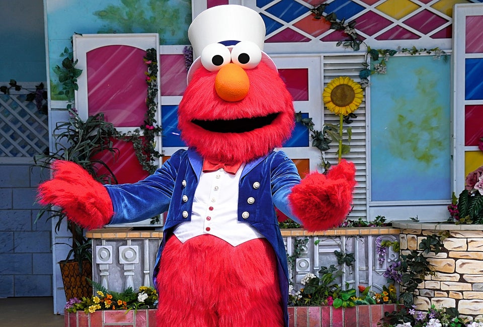 “C is for Celebrate” with fireworks at Sesame Place. Check out Elmo's new holiday outfit! Photo courtesy of Sesame Place