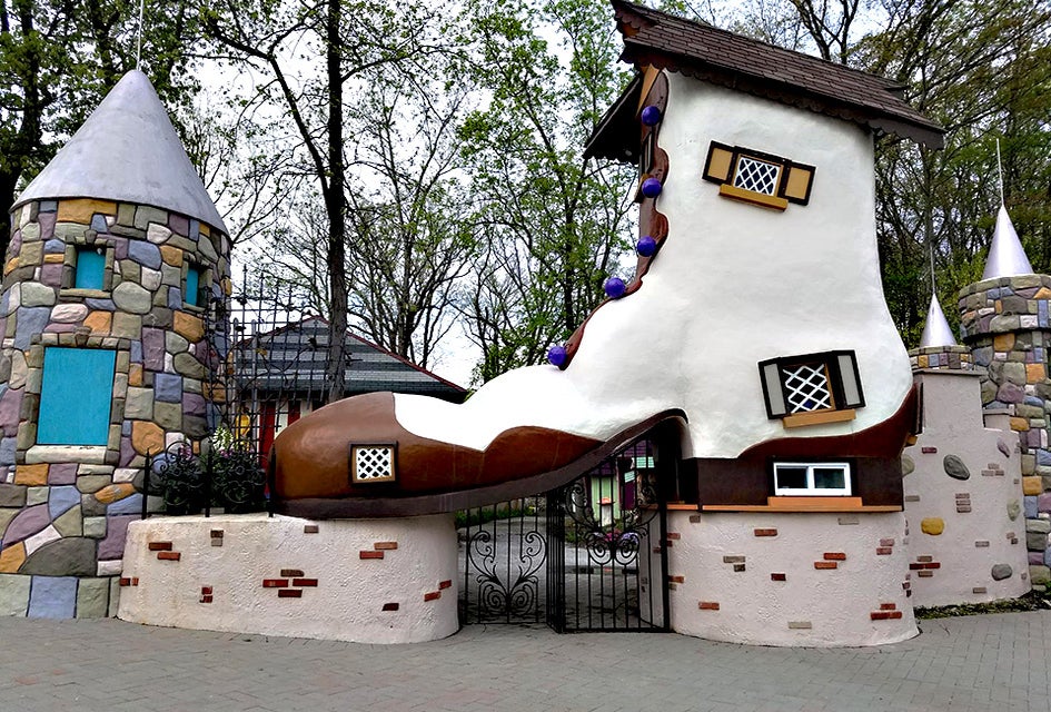The iconic shoe stands at the gate of Fairy Tale Forest, a beloved NJ theme park that's scheduled to reopen this spring. Photo courtesy of the park