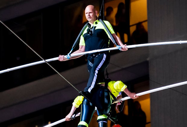 Nik Wallenda crosses a high-wire for the Big Apple Circus