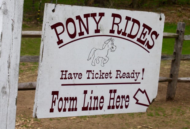 Photo of sign for Pony Rides at Flamig Farm in CT.