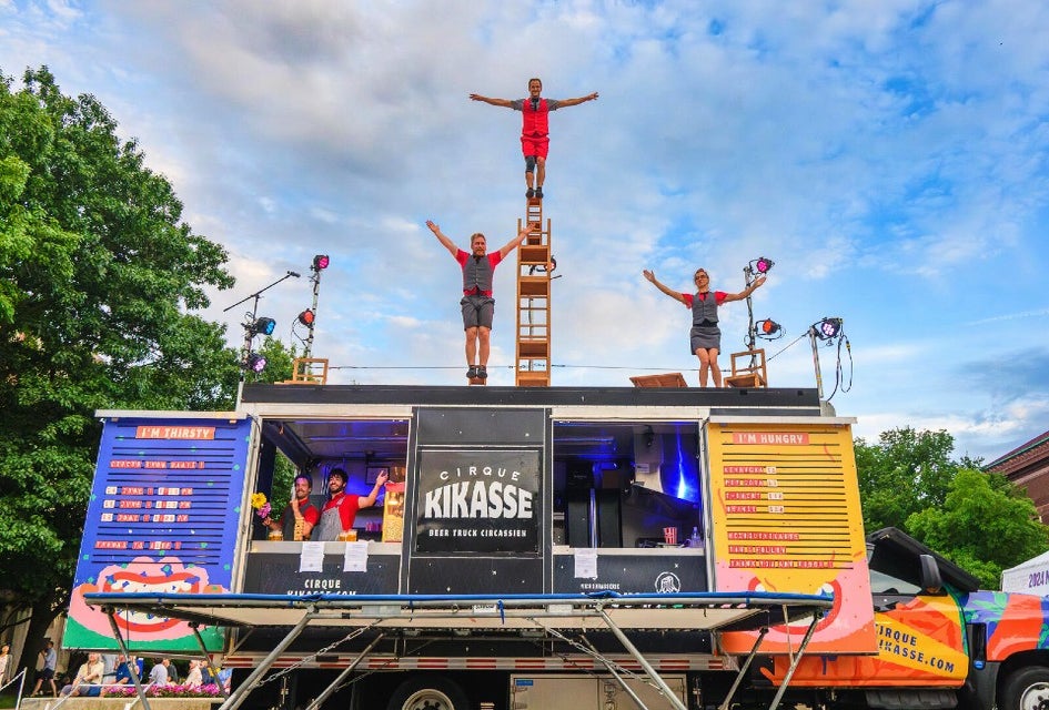 Cirque Kikasse brings its zany show—with a food truck as a stage—to Lincoln Center for one weekend only. Photo by Doug Combe/courtesy of Lincoln Center