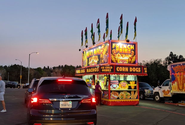 Fair Foodie Fest Drive-thru at the Rose Bowl: Cars wait in line to order