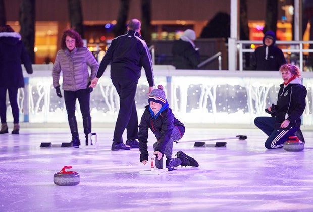 Train for the Olympic sport of curling Bryant Park
