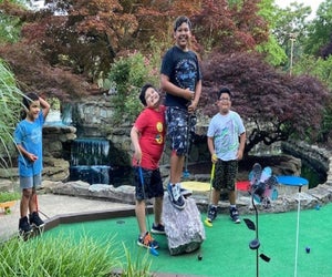 Kids get a kick out of the obstacles at Gaithersburg Mini Golf. Photo courtesy Gaithersburg Mini Golf.