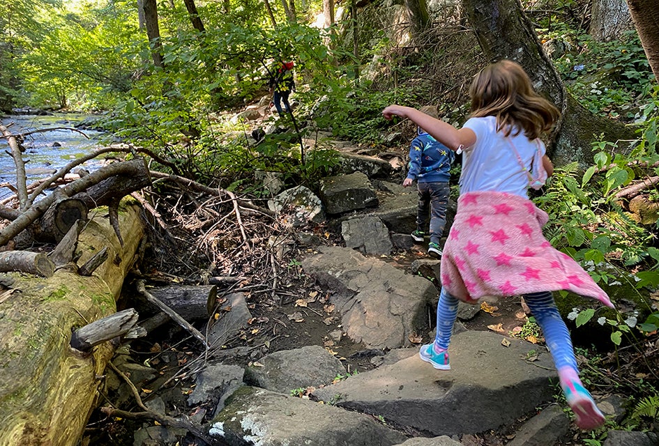 Most trails at Hacklebarney State Park follow along the river.