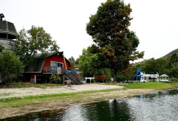 cabins and the lake at Harmony Ridge Campground