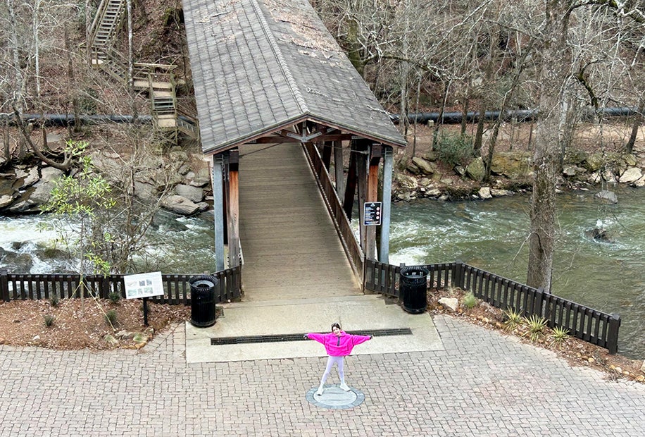 Vickery Creek Old Mill Park offers a gorgeous walk across a covered bridge, to discover beautiful Roswell. Photo by Melanie Preis