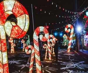 Lights are up, down, and all around at Huntington Holiday Drone Show and Spectacular. Photo courtesy of Huntington Village Business Improvement