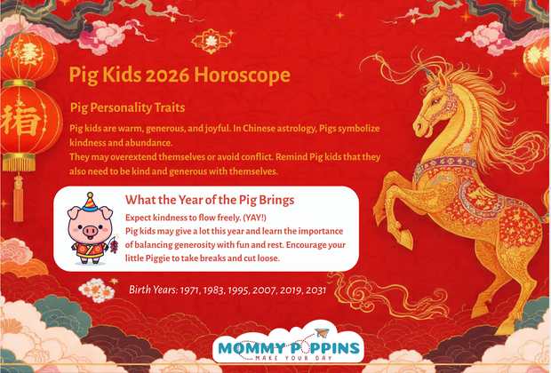 Lunar New Year Horoscopes for Kids in 2026 Year of the Horse: Pig Horoscope
