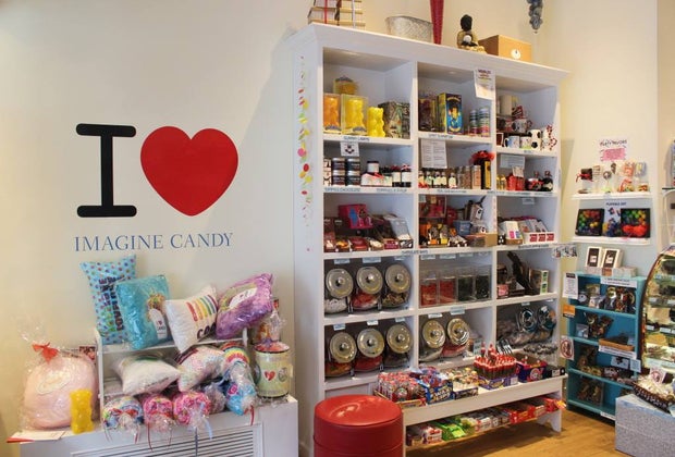 a wall full of different candies