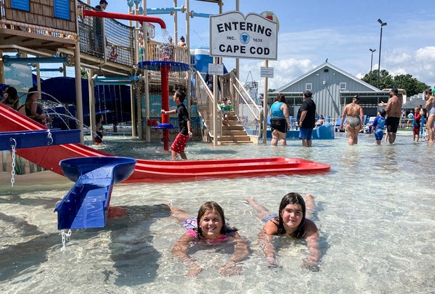 Photo of kids splashing at Cape Cod Inflatable Park.